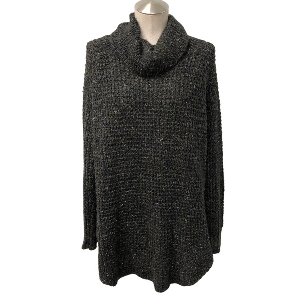 Free People Sweater Womens Small Charcoal Gray Cowl Neck Oversized Tunic Knit